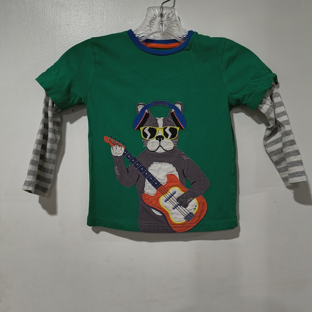 Mini Boden Green Long Sleeve Tee with Frenchie and Guitar